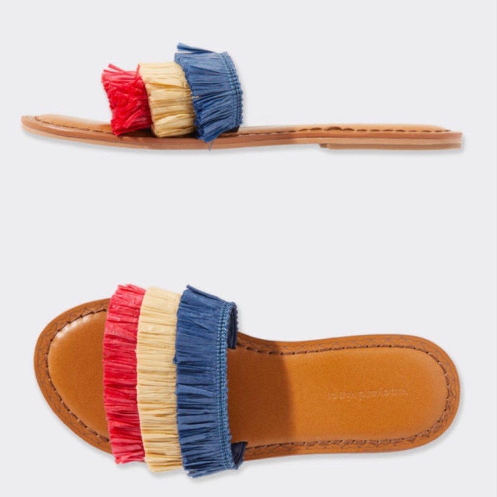 Vineyard Vines Layer Straw Fringe Slide Sandals
